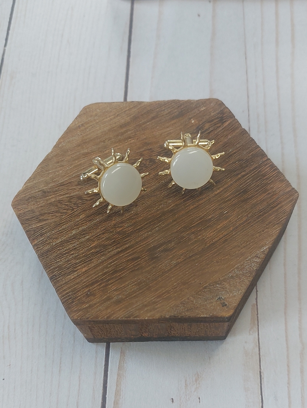 Gold Sunburst Cuff Links with Cream Center